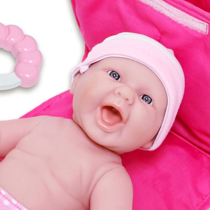 10 Piece Deluxe Diaper Bag Gift Set | Feat. 13" Realistic Smiling Baby Newborn Doll | La Newborn - JC Toys | All Vinyl | Washable | Ages 2+, Pink Pink Diaper Changing