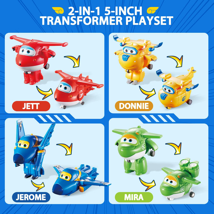 Super Wings - 5" Transforming Airport Airplane Toys Collection Playset Vehicle Action Figures | Plane to Bot | Fun Preschool Toy Plane for 3 4 5 Year Old Boys and Girls | Gifts for Birthday Kids