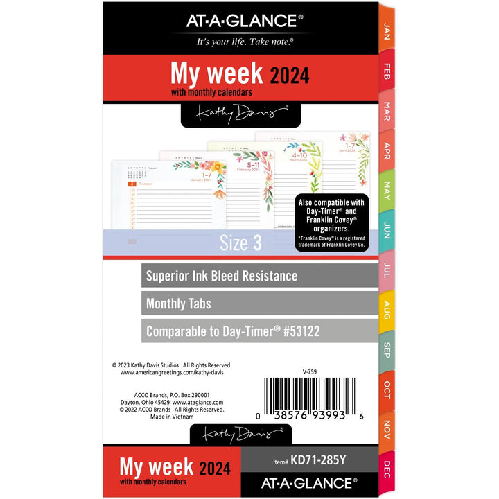 AT-A-GLANCE 2024 Daily & Monthly Planner Refill, 52111 Day-Timer, 5-1/2" x 8-1/2", Size 4, Desk Size, Kathy Davis (KD81-125-24) 2024 Old Edition