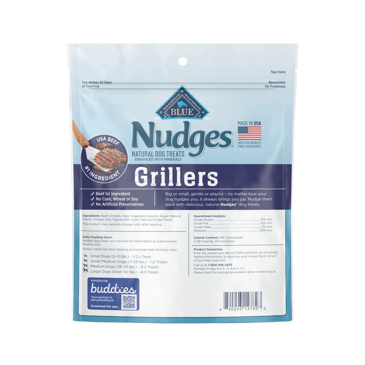 Blue Buffalo Nudges Grillers Natural Dog Treats, Beef, 16oz Bag