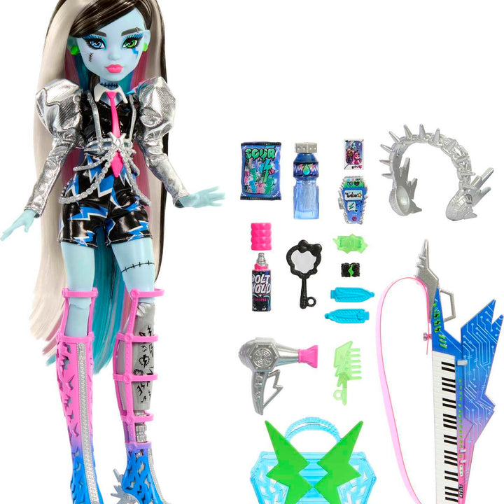 Monster High Doll, Amped Up Frankie Stein Rockstar with Instrument and Performance-Themed Accessories Like Headphones (Exclusive)