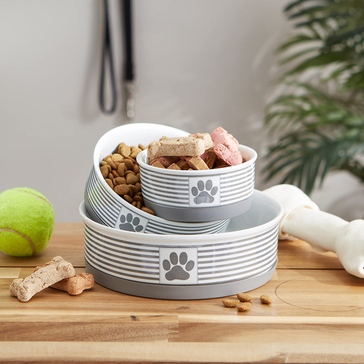 Bone Dry Paw & Patch Ceramic Pet Collection, Small Bowl, 4.25x2", Gray