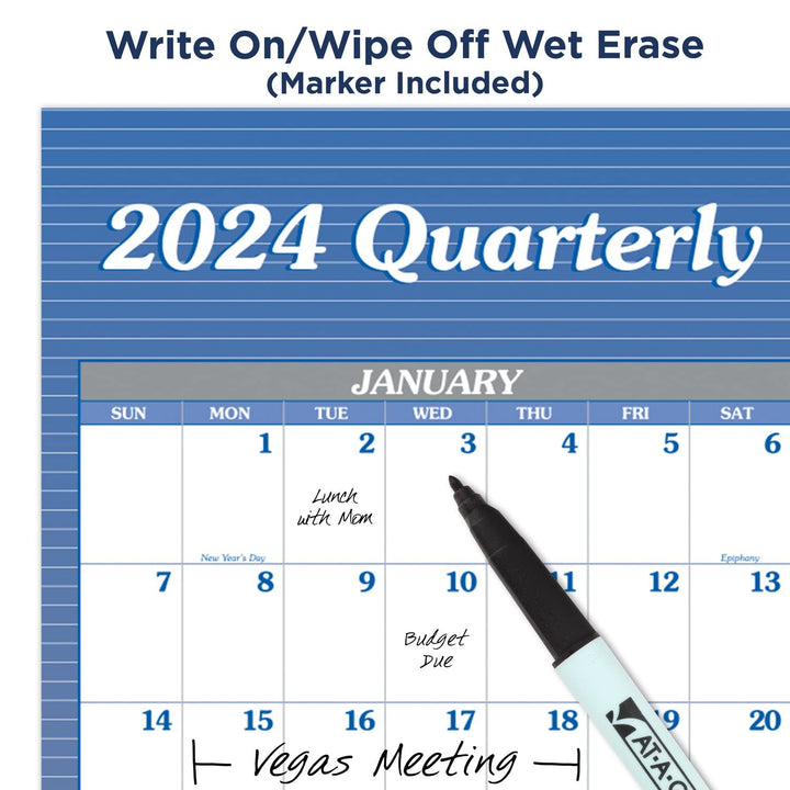 AT-A-GLANCE 2024 Wall Calendar, Dry Erase Monthly Wall Planner, 12 Month, 48" x 32", Extra Large, Vertical/Horizontal, Reversible, Blue (A1152-24) 2024 Old Edition