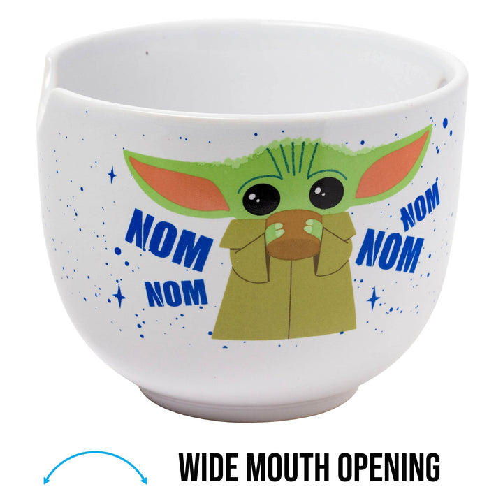Silver Buffalo Star Wars Mandalorian Baby Yoda Grogu Nom Nom Ceramic Ramen Noodle Rice Bowl with Chopsticks, Microwave Safe, 20 Ounces Stars