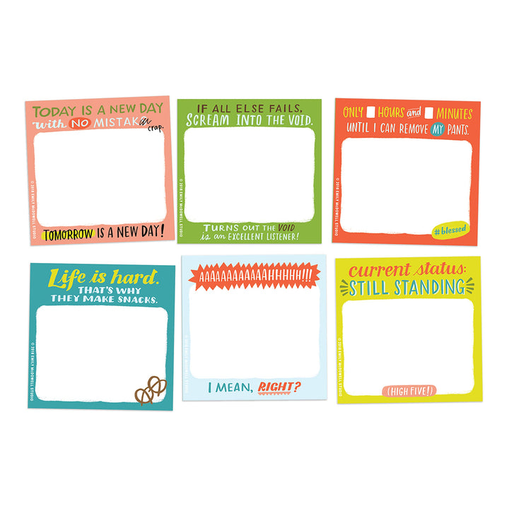 Em & Friends Daily Struggle Sticky Note Packet, 6 Sticky Note Pads Set, 2.75 x 2.75-Inches and 40-Sheets Each