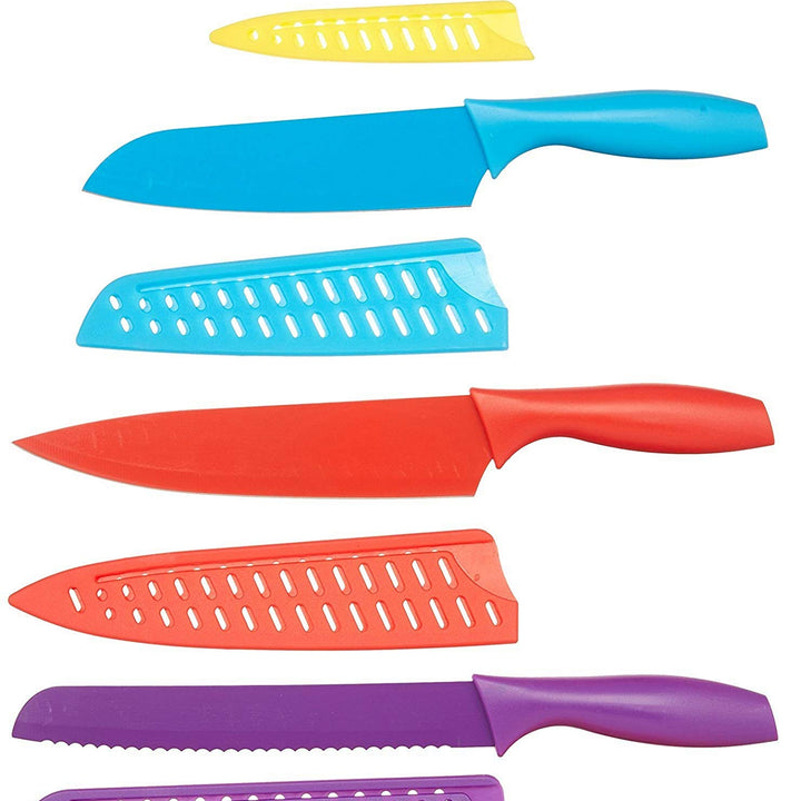 Basics Color-Coded Kitchen 12-Piece Knife Set, 6 Knives with 6 Blade Guards, Multicolor, 13.88 x 4.13 x 1.38 inch