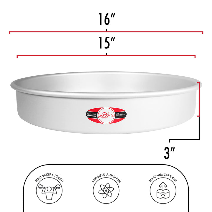 Fat Daddio's Round Cake Pan, 15 x 3 Inch, Silver 3" Depth