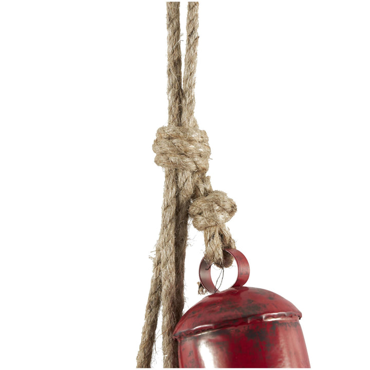 Deco 79 Gold Metal Tibetan Inspired String Hanging Decorative Bells with Jute Hanging Rope 4" x 8" x 52" - Cone 52" x 4" x 8"