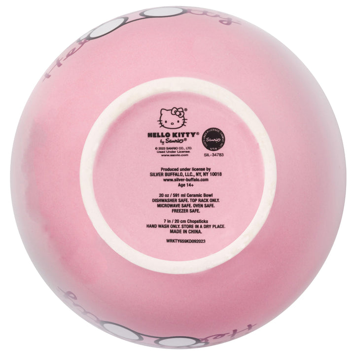Silver Buffalo Sanrio Hello Kitty Waving Pink Ceramic Ramen Noodle Rice Bowl with Chopsticks, Microwave Safe, 20 Ounces, Hello Kitty Gradient Modren