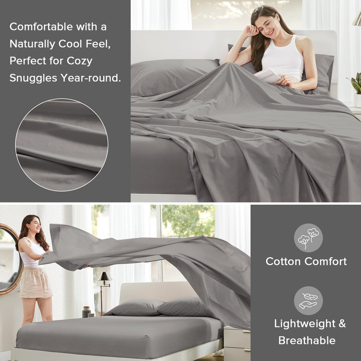 Comfort Spaces 100% Cotton Sheet Set Breathable, Lightweight, Soft with 14" Elastic Pocket Fits up to 16" Mattress, All Season Cozy Bedding, Matching Pillow Case, Queen Good Vibes 4 Piece