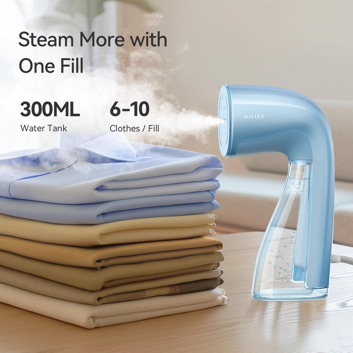 HiLIFE Steamer for Clothes, 1100W Clothes Steamer with Large 300ml Tank, Handheld Clothing Steamer, Fabric Wrinkle Remover, Portable & Compact Travel Size Garment Steamer ONLY FOR 120V (Blue) E-Blue