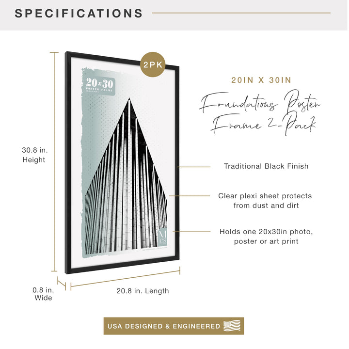 MCS Foundation 20x27 Poster Frame Traditional Black, Vertical & Horizontal Wall Hanging Large Picture Frame for Photos, Posters & Art Prints (1-Pack) Single