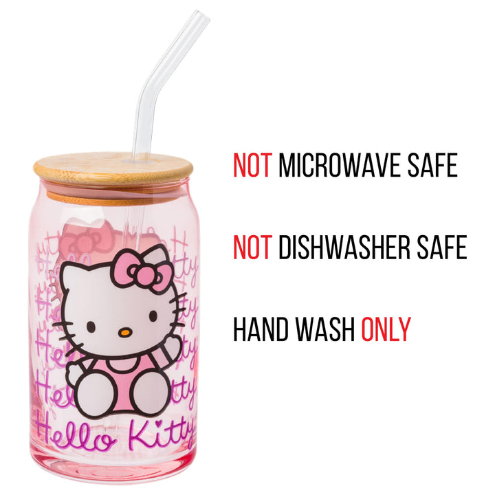 Silver Buffalo Sanrio Hello Kitty Glass Tumbler with Bamboo Lid and Glass Straw, 16 Ounces Multicolor