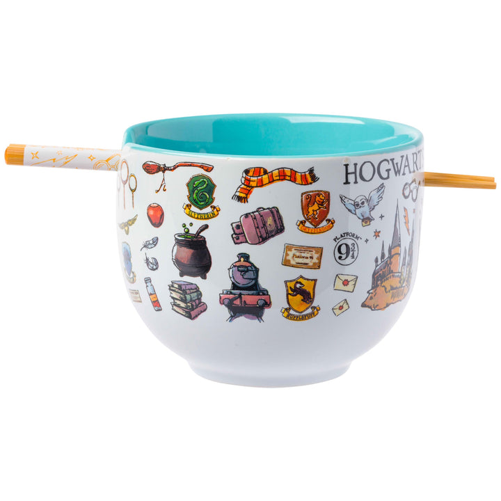 Silver Buffalo Harry Potter Icons Ceramic Ramen Noodle Rice Bowl with Chopsticks, Microwave Safe, 20 Ounces Harry Potter Hogwarts Destination