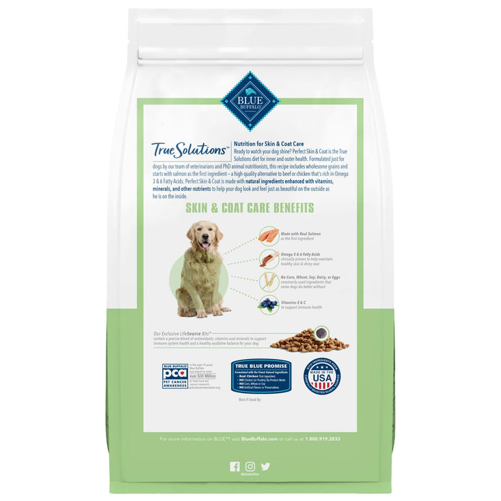 Blue Buffalo True Solutions Perfect Skin & Coat Natural Dry Food for Adult Dogs, Salmon, 11-lb. Bag 11 Pound (Pack of 1)