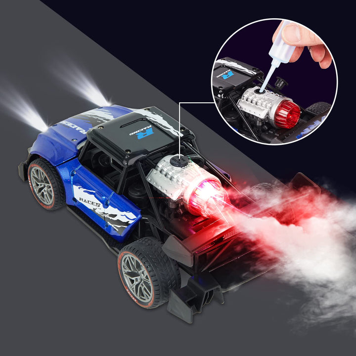 2 Pack Remote Control Drift Car with Spray and Light, Fog Mist Sport Racing Cars, 2.4GHZ 4WD High Speed Off Road Truck, Toy Vehicle for Adults Kids Boys Girls, Blue and Red