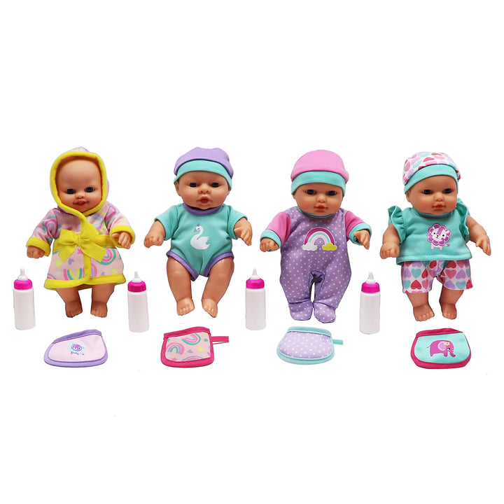 Dream Collection: All Occasions Baby Set - Pastel - 4 Lifelike 7" Baby Doll Friends, Mix & Match Clothing, Feeding Accessories, Bath Toys, Kids Age 2+