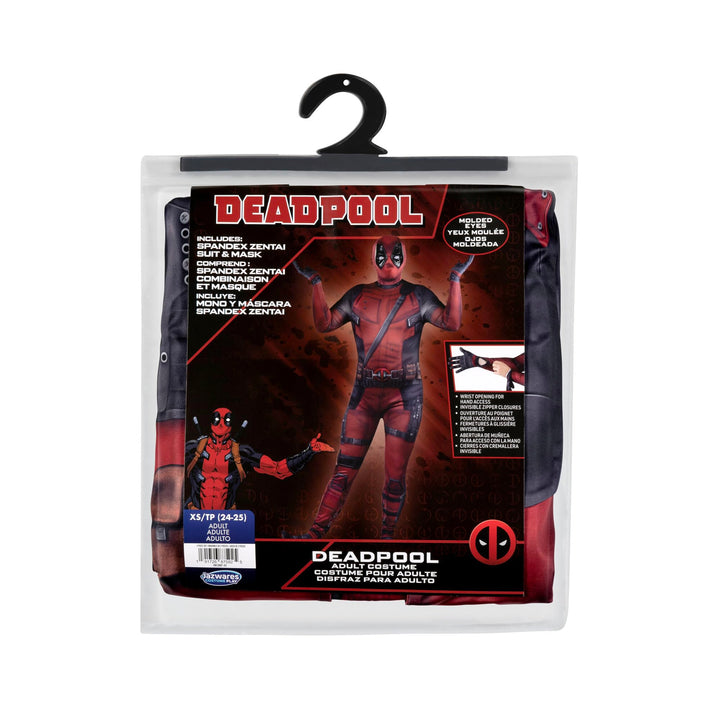 MARVEL Deadpool Official Adult Deluxe Zentai Halloween Costume - Stretch Spandex with Wrist Slits Medium