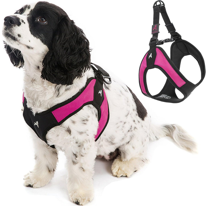 Gooby Escape Free Easy Fit Harness - Hot Pink, Medium - No Pull Step-in Patented Small Dog Harness with Quick Release Buckle - Perfect On The Go No Pull Harness for Small Dogs or Medium Dog Harness Medium chest (18~21.75")