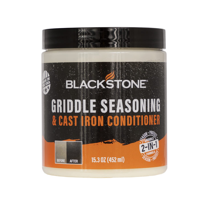 Blackstone 4146 Griddle Conditioner Kit 2-in-1 Cast Iron Season Oil for Grill Grates, Skillet, Dutch Oven, Pots & Pans-Clean, Protect, Condition & Care-Plant Based & Vegan, 15.3 Ounce (Pack of 1) 15.3 Ounce (Pack of 1)