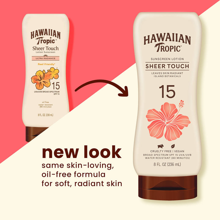 Hawaiian Tropic Sheer Touch Ultra Radiance Lotion Sunscreen SPF 15, 8oz | Hawaiian Tropic Sunscreen SPF 15, Sunblock, Broad Spectrum Sunscreen, Oxybenzone Free Sunscreen, Body Sunscreen, 8oz 8 Fl Oz (Pack of 1)