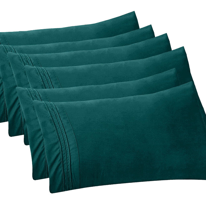 Elegant Comfort 6-Pack Solid Pillowcases 1500 Thread Count Egyptian Quality Microfiber - Smooth Weave, Wrinkle and Fade Resistant, Easy Slip-On, 6-Piece Set, Standard/Queen Pillowcase, Marine Teal