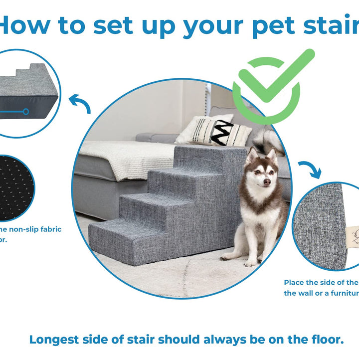 Best Pet Supplies Foldable Pet Stairs Cover for Foam Dog Ramps, Replacement Slip with Non-Slip Step Surface, Plush and Soft Fabric, Provides Paw Traction and Stability - Gray Lattice, 3-Step