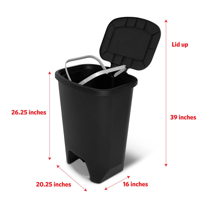 Glad 13 Gallon Trash Can | Plastic Kitchen Waste Bin with Odor Protection of Lid | Hands Free with Step On Foot Pedal and Garbage Bag Rings, 13 Gallon, White