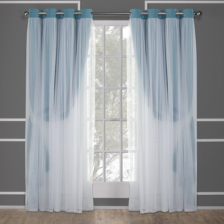 TOWN & COUNTRY LUXE Exclusive Home Catarina Layered Solid Room Darkening Blackout and Sheer Grommet Top Curtain Panel Pair, 52x108, Turquoise 2 Count 52"W x 108"L (Pack of 2)