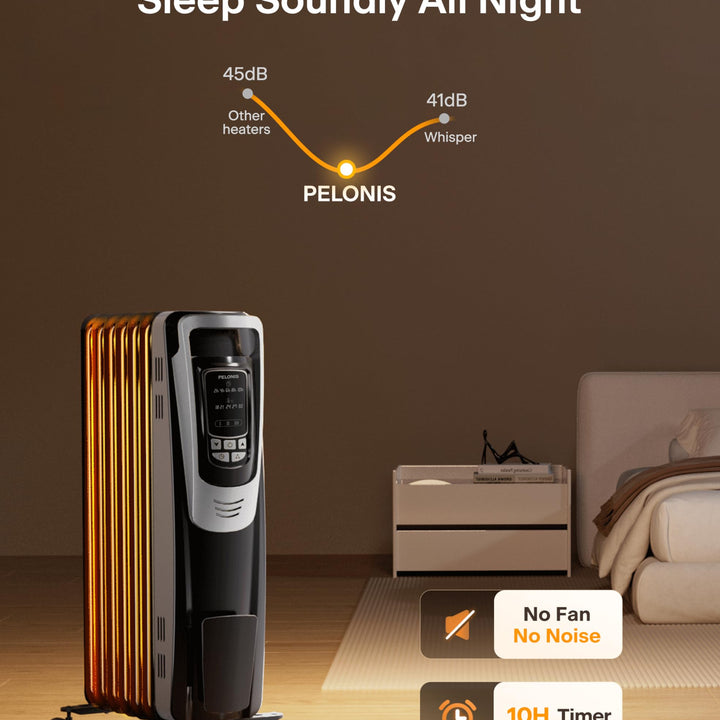 PELONIS Oil Filled Radiator, Electric Space Heater for Indoor Use Large Room with Thermostat & Remote, 3 Modes & 3 Heat Settings, ECO Mode, 24H Timer, Quiet, Overheat & Tip-Over Protection, 1500W Premium with LED Display Black