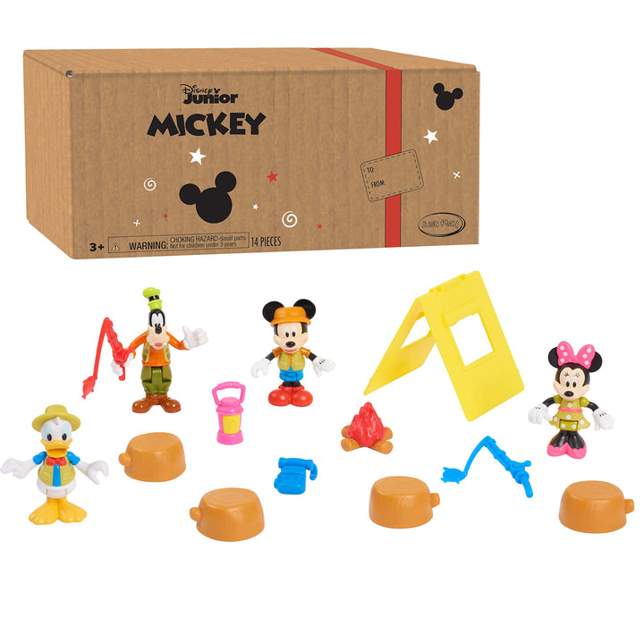 Just Play Disney Junior Mickey Mouse Funhouse 14 Piece Camping Figure Set, Preschool Toys, Officially Licensed Kids Toys for Ages 3 Up, Exclusive Camping Set