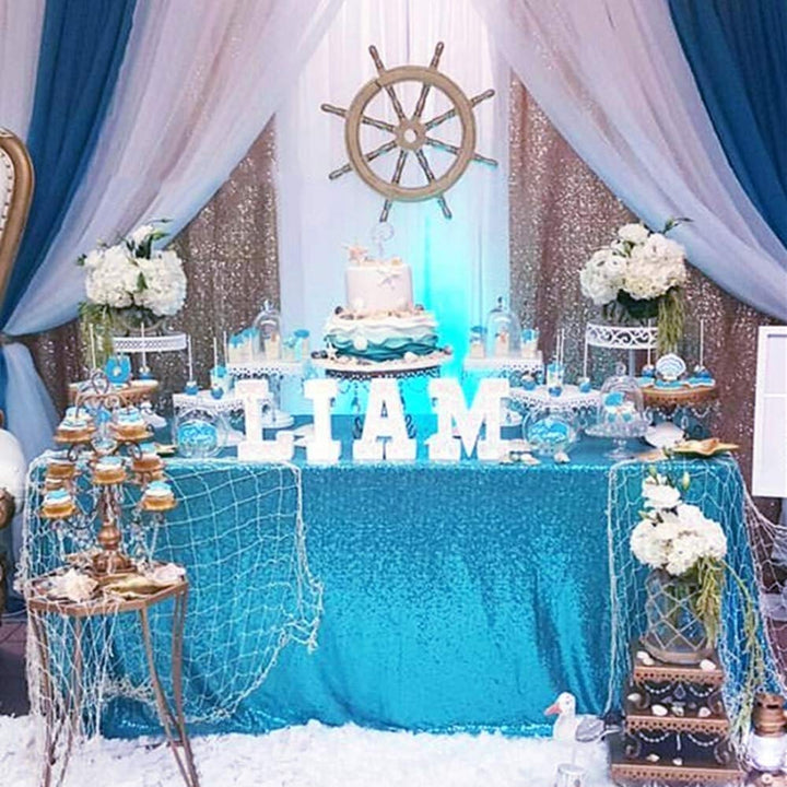 B-COOL Rectangle Sequin Tablecloth Aqua Blue Table Cloths Seamless Tablecloth 60x102 Inch for Wedding Mermaid Theme Party Banquet Blue Aqua