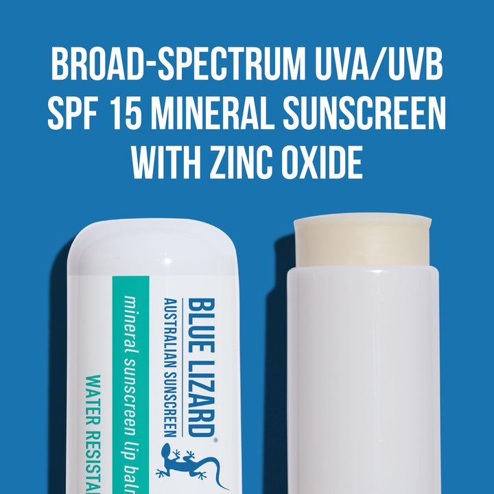 3-Pack Blue Lizard Mineral SPF 15 Lip Balm: Broad Spectrum Sun Protection, Natural Coconut Flavor, 8 Natural Oils, Infused with Australian Kakadu Plum, Rich in Vitamin C, Vegan, Each Tube 0.13 oz.