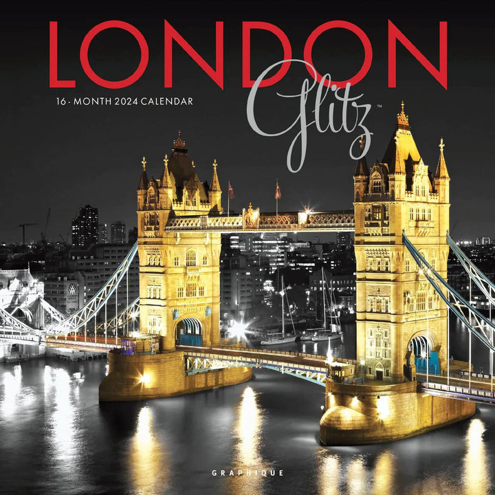 Graphique 2024 London Glitz Wall Calendar | 12” x 12” | Thick Paper | Home & Office Organizer | Large Monthly Grid | 3 Languages & Marked Holidays | 4 Month Preview Page for 2025