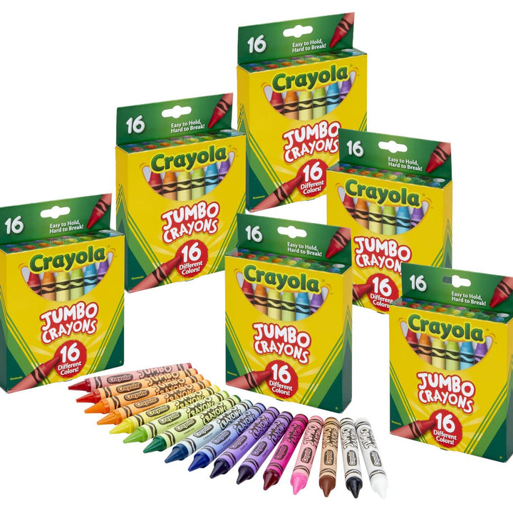 Crayola Jumbo Crayons Bulk, 6 Sets of 16 Large Crayons for Toddlers & Kids, School Supplies, Gifts [ Exclusive] 16 Count (Pack of 6) Set of 6 - Jumbo