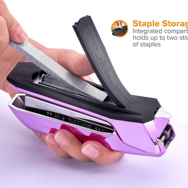 Bostitch Office Ascend 3 in 1 Stapler Integrated Remover & Staple Storage, 420 Staples Included, 20 Sheet Capacity, Lightweight, Purple