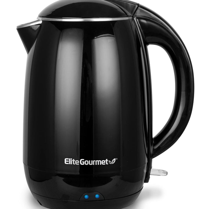 Elite Gourmet EKT1001 Electric 1.0L BPA-Free 1100W Glass Kettle Cordless 360° Base, Stylish Blue LED Interior, Handy Auto Shut-Off Function – Quickly Boil Water For Tea & More, Black 1.1 Quarts