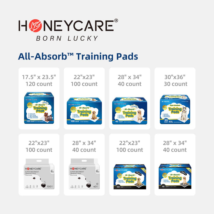 HONEY CARE All-Absorb, XXL 30"x36", 30 Count, Dog and Puppy Training Pads, Ultra Absorbent and Odor Eliminating, Leak-Proof 5-Layer Potty Training Pads with Quick-Dry Surface, Blue, A39 2X-Large - 30" x 36"