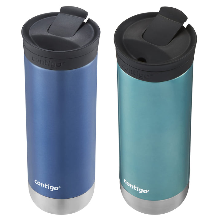 Contigo Huron Vacuum-Insulated Stainless Steel Travel Mug with Leak-Proof Lid, Keeps Drinks Hot or Cold for Hours, Fits Most Cup Holders and Brewers, 20oz 2-Pack, Blue Corn & Bubble Tea 20oz 2 Pack