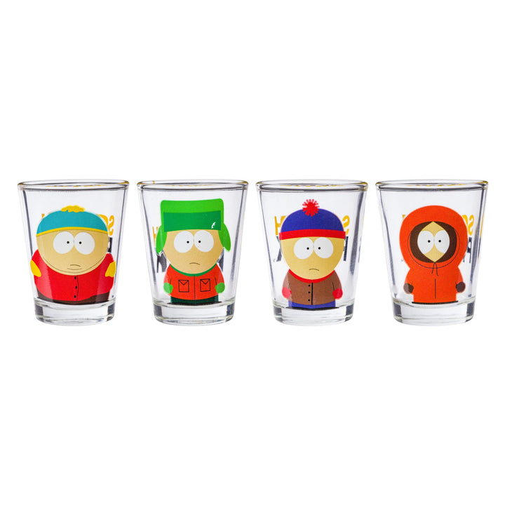 Silver Buffalo South Park Main Characters Poses 4pc Mini Glass Set 4x1, 1.5 ounces