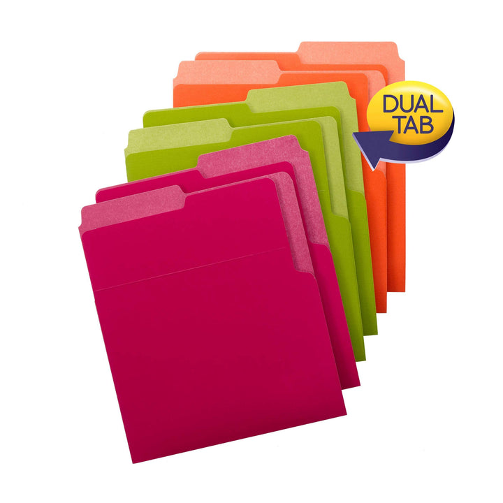 Smead Organized Up Heavyweight Vertical File Folders, Dual Tabs, Letter Size, Bright Tones, 6 per Pack (75406) 6 Count (Pack of 1)