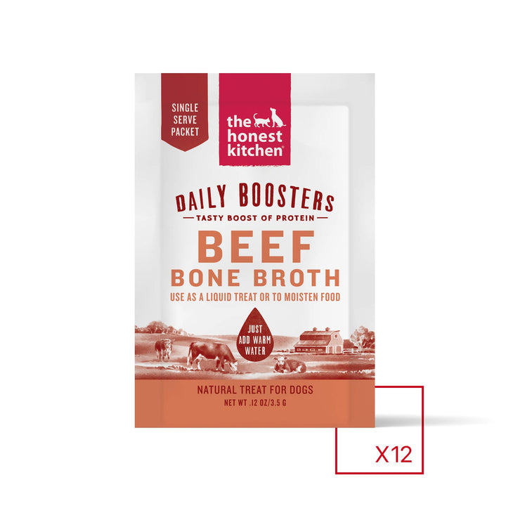 The Honest Kitchen Daily Boosters: Instant Beef Bone Broth with Turmeric for Dogs, 3.5g Sachets, Pack of 12 0.12 Ounce (Pack of 12)