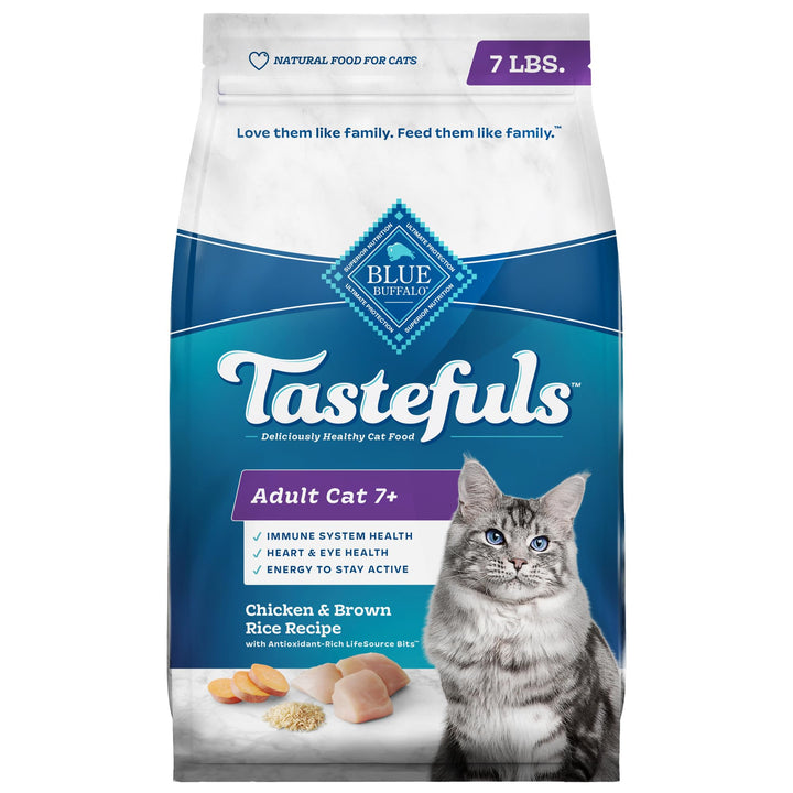 Blue Buffalo Tastefuls Natural Dry Food for Adult Cats 7+, Chicken & Brown Rice Recipe, 7-lb. Bag 7 Pound (Pack of 1)