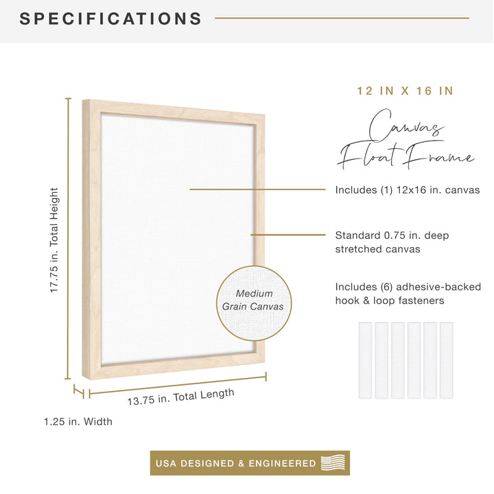 MCS Floating Frame with Canvas Included, Art Frames for Canvas Paintings with Adhesive Fasteners and Hanging Hardware, Walnut Woodgrain, 18 x 24 Inch 18x24