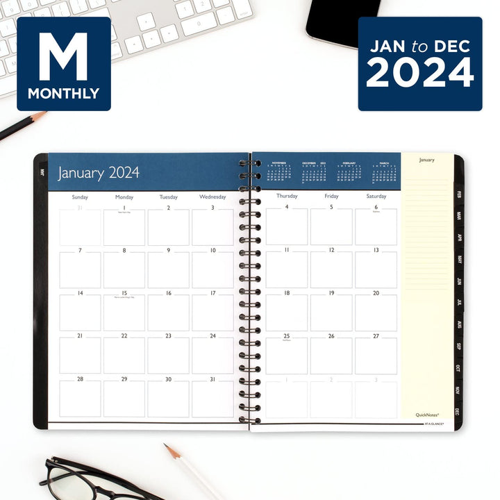 AT-A-GLANCE 2024 Weekly & Monthly Planner, 8" x 11", Large, QuickNotes, Black (7603520524) 2024 Old Edition