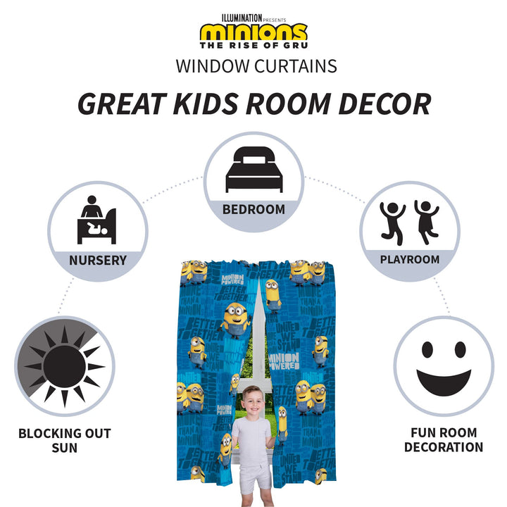 Franco Kids Room Window Curtains Drapes Set, 82 in x 63 in, Despicable Me Minions