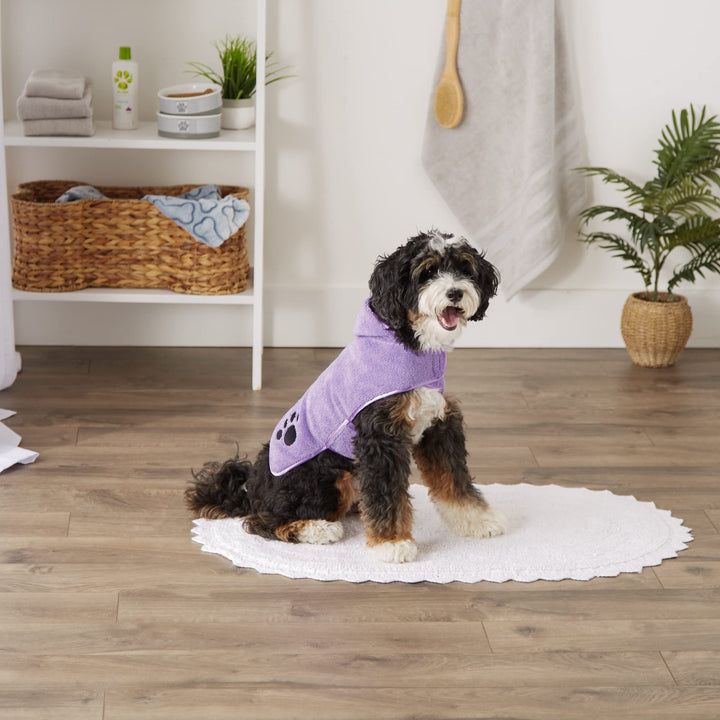 Bone Dry Pet Robe Collection, Embroidered Absorbent Microfiber Bath Robe with Adjustable Closure, for Dogs & Cats, Small, Lavender