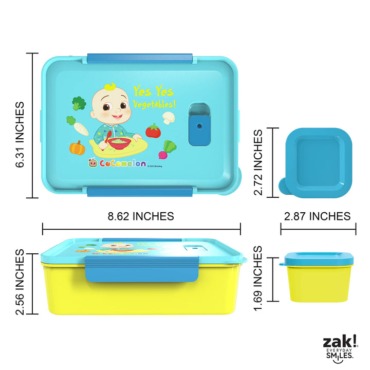 Zak Designs CoComelon Reusable Plastic Bento Box with Leak-Proof Seal, Carrying Handle, Microwave Steam Vent, and Individual Containers for Kids' Packed Lunch (3-Piece Set)