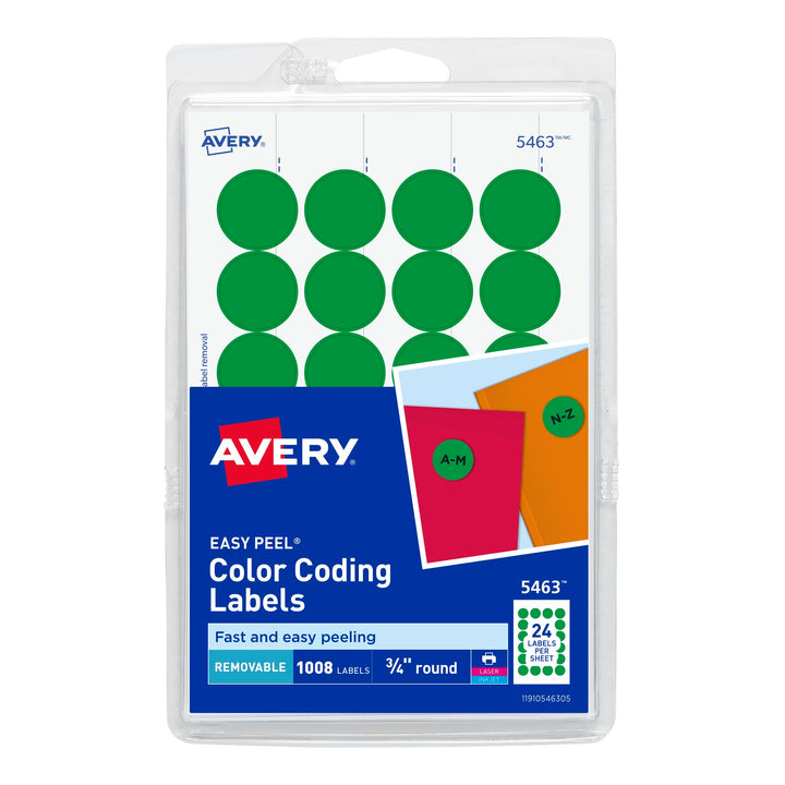 Avery Print/Write Self-Adhesive Removable Labels, 0.75 Inch Diameter, Green, 1008 per Pack (5463) 3/4" diameter