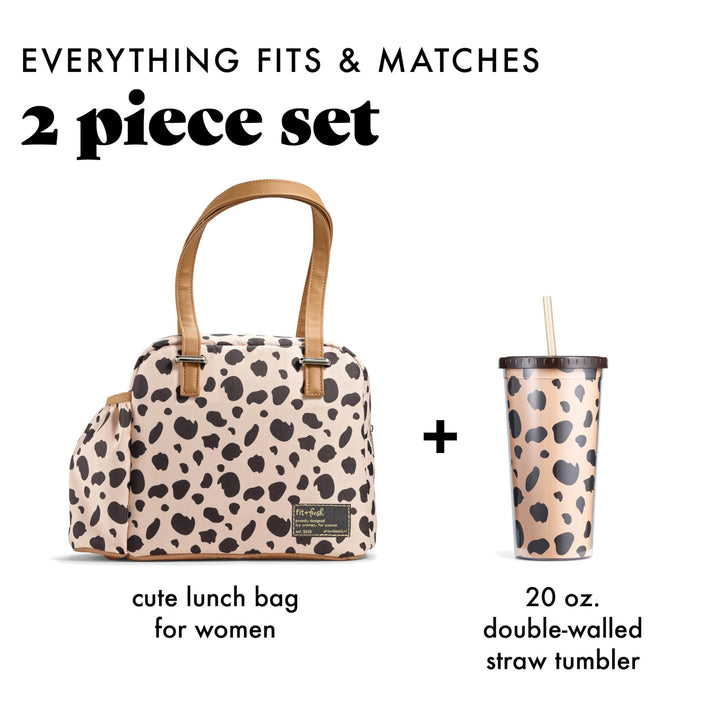 Fit & Fresh Lunch Bag For Women, Insulated Womens Lunch Bag For Work, Leakproof & Stain-Resistant Large Lunch Box For Women With Expandable Bottle Pocket, Zipper Closure Laketown Bag Cheetah Tumbler Cheetah Graphic